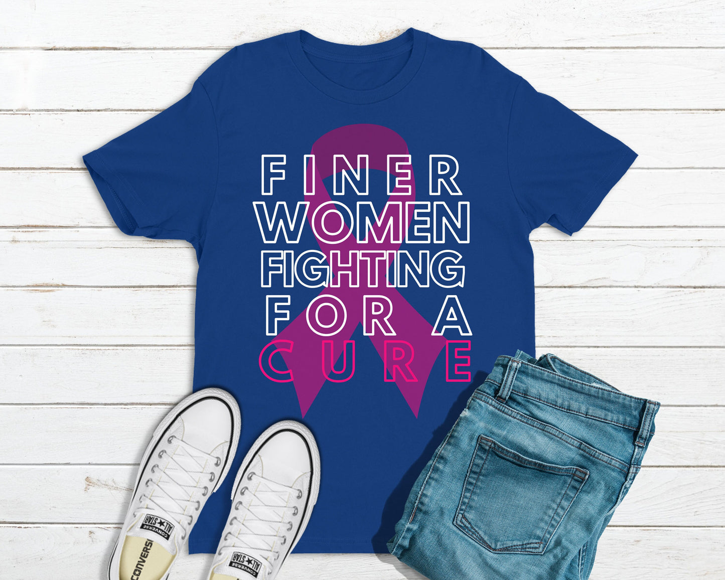 Finer Women For A Cure | Zeta Phi Beta Sorority | Cancer Awareness Shirt - Tru Blu TeeZ