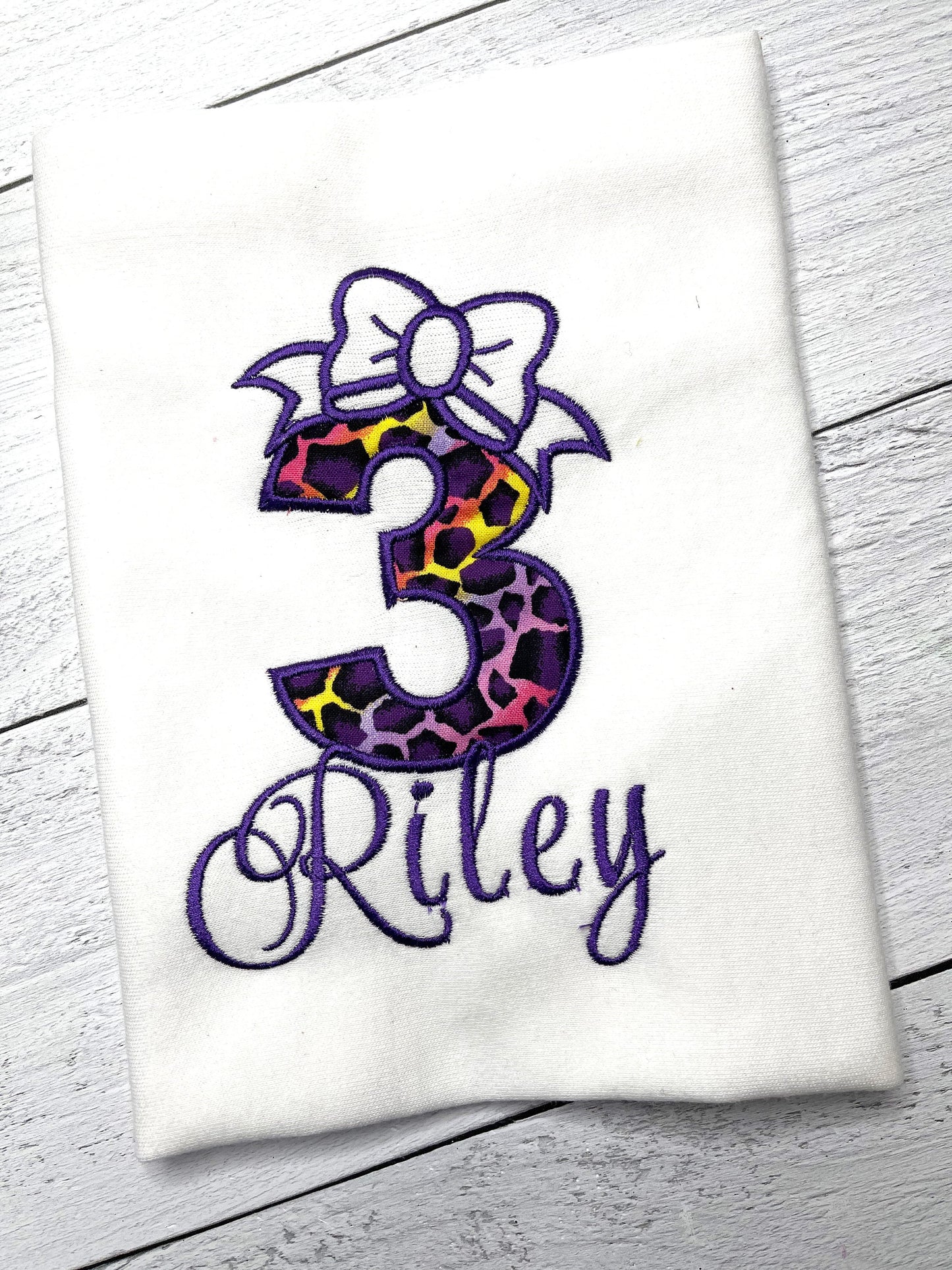 Purple Leopard Girls Birthday Shirt with Bow | Number Birthday Shirt | Toddler Girl Birthday Shirt
