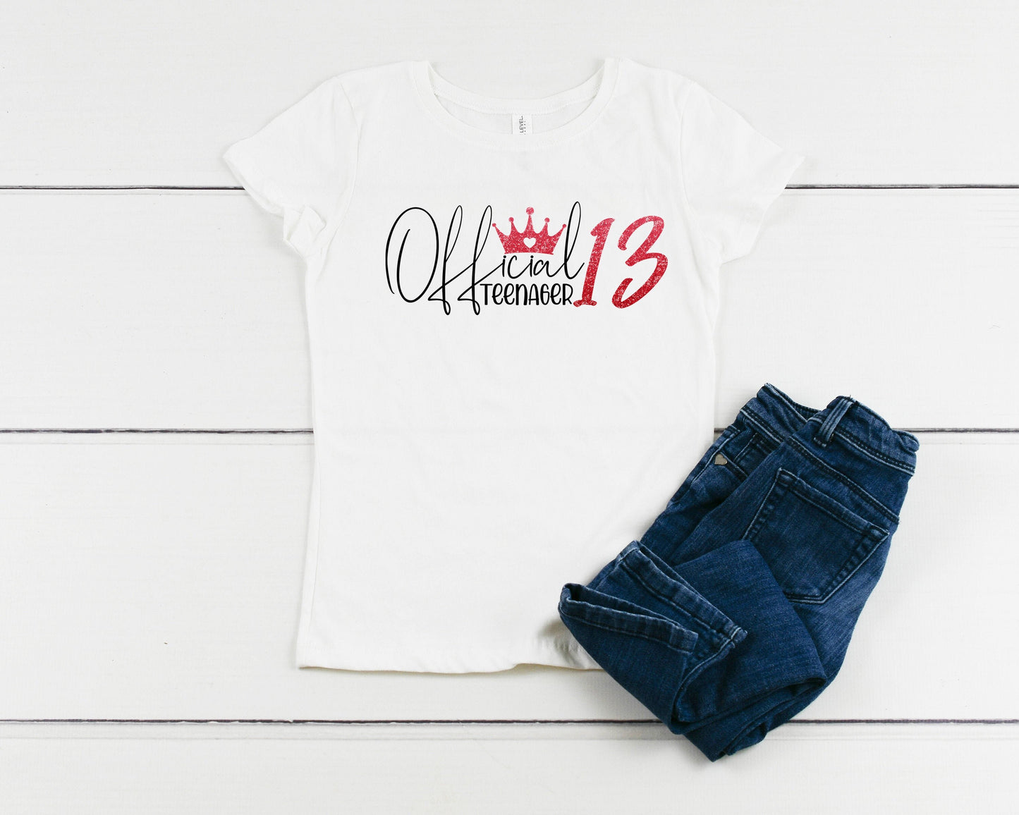 Official Teenager 13 Birthday Party | Script Teenager Birthday Shirt | Glitter crown Birthday