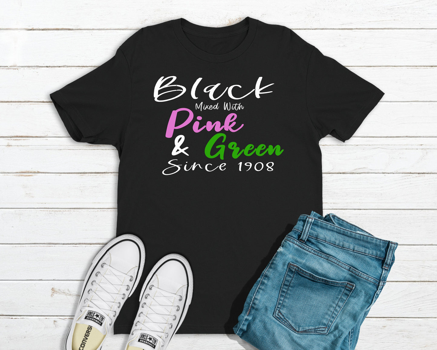 Black Mixed with Pink and Green | AKA Inspired Shirt | Alpha Kappa Alpha Inspired - Tru Blu TeeZ