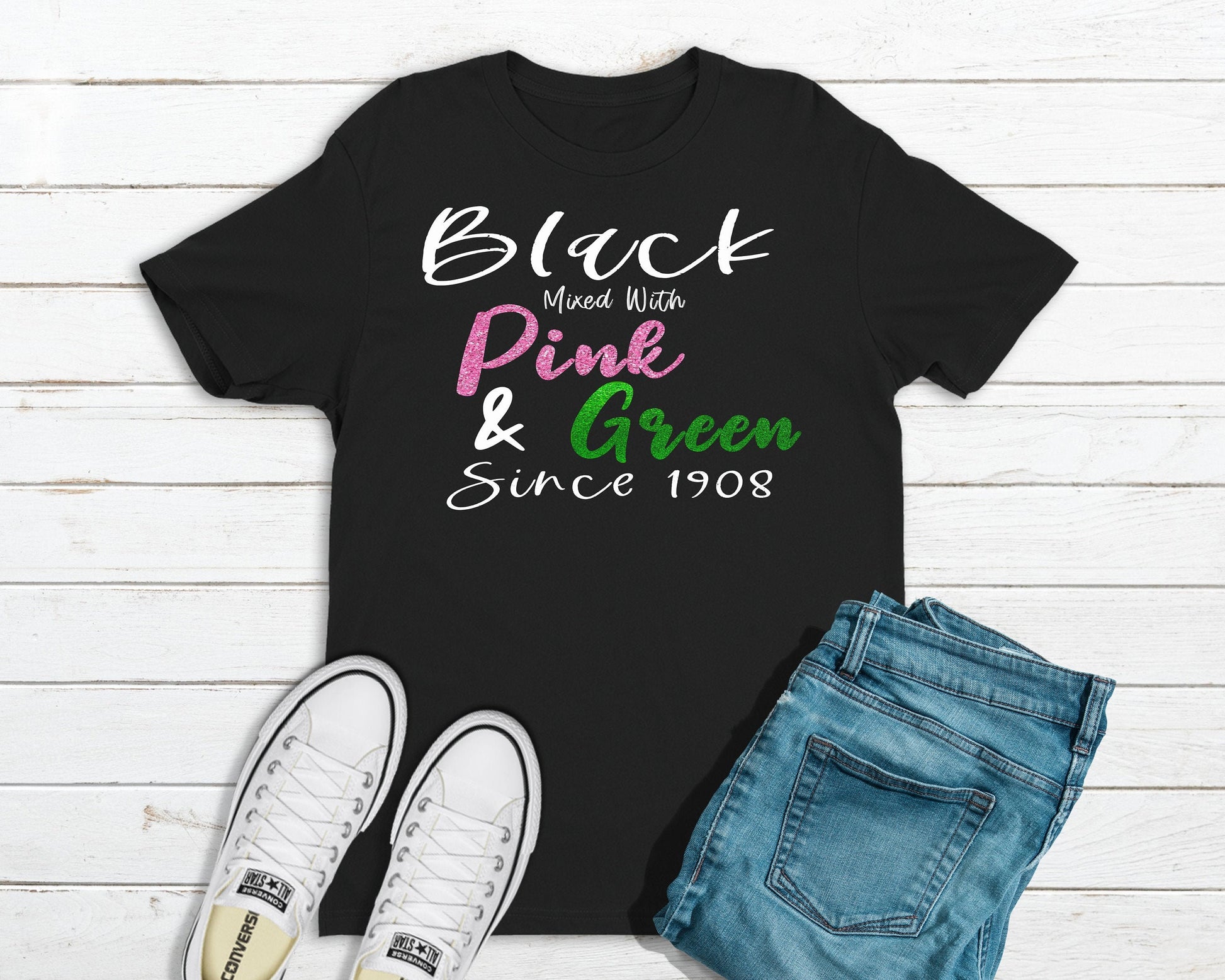 Black Mixed with Pink and Green | AKA Inspired Shirt | Alpha Kappa Alpha Inspired - Tru Blu TeeZ