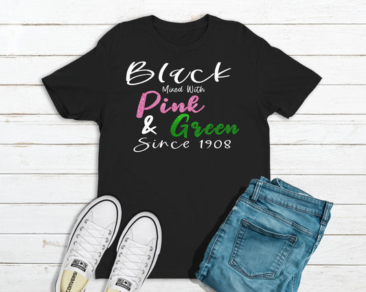 Black Mixed with Pink and Green | AKA Inspired Shirt | Alpha Kappa Alpha Inspired - Tru Blu TeeZ