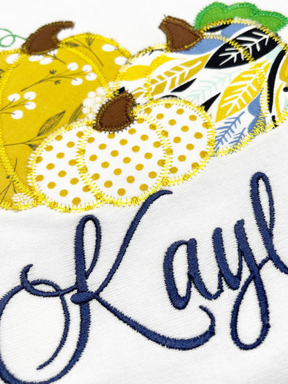 Triple Golden Pumpkin Shirt| Traditional Thanksgiving Shirt | Embroidery Pumpkin Name Shirt