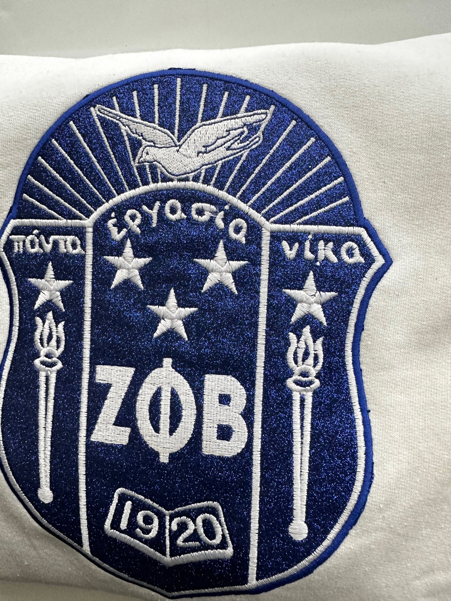 Z Phi B Embroidered Shield | Zeta Phi Beta| Glitter Embroidered | Royal Blue and White - Tru Blu TeeZ