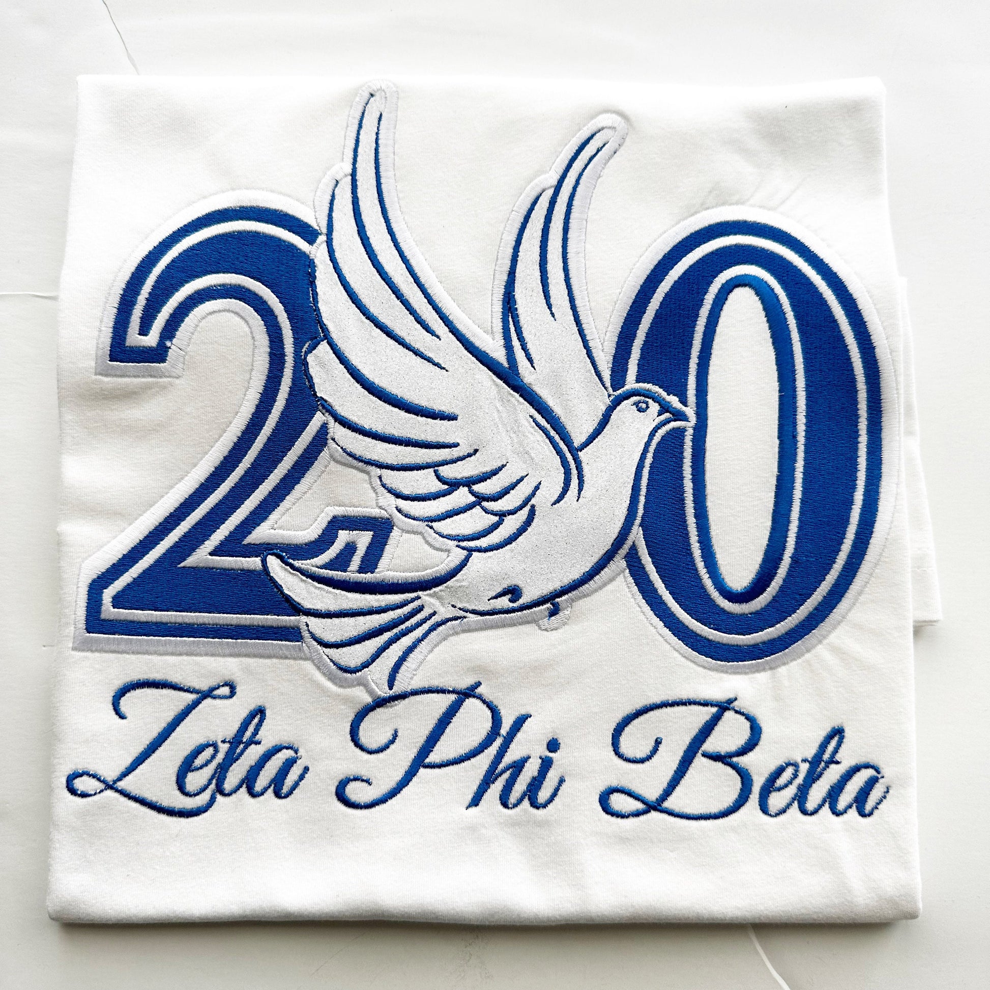 20 Dove Embroidered Top | Zeta Phi Beta| Zeta Anniversary|  Royal Blue and White - Tru Blu TeeZ