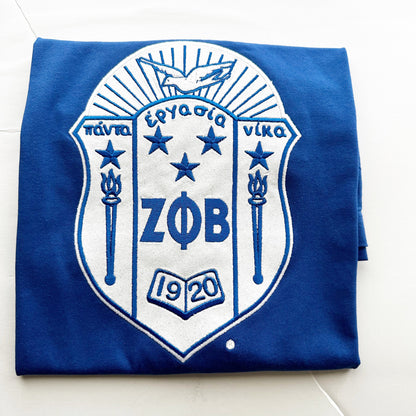 Z Phi B Embroidered Shield | Zeta Phi Beta| Glitter Embroidered | Royal Blue and White - Tru Blu TeeZ