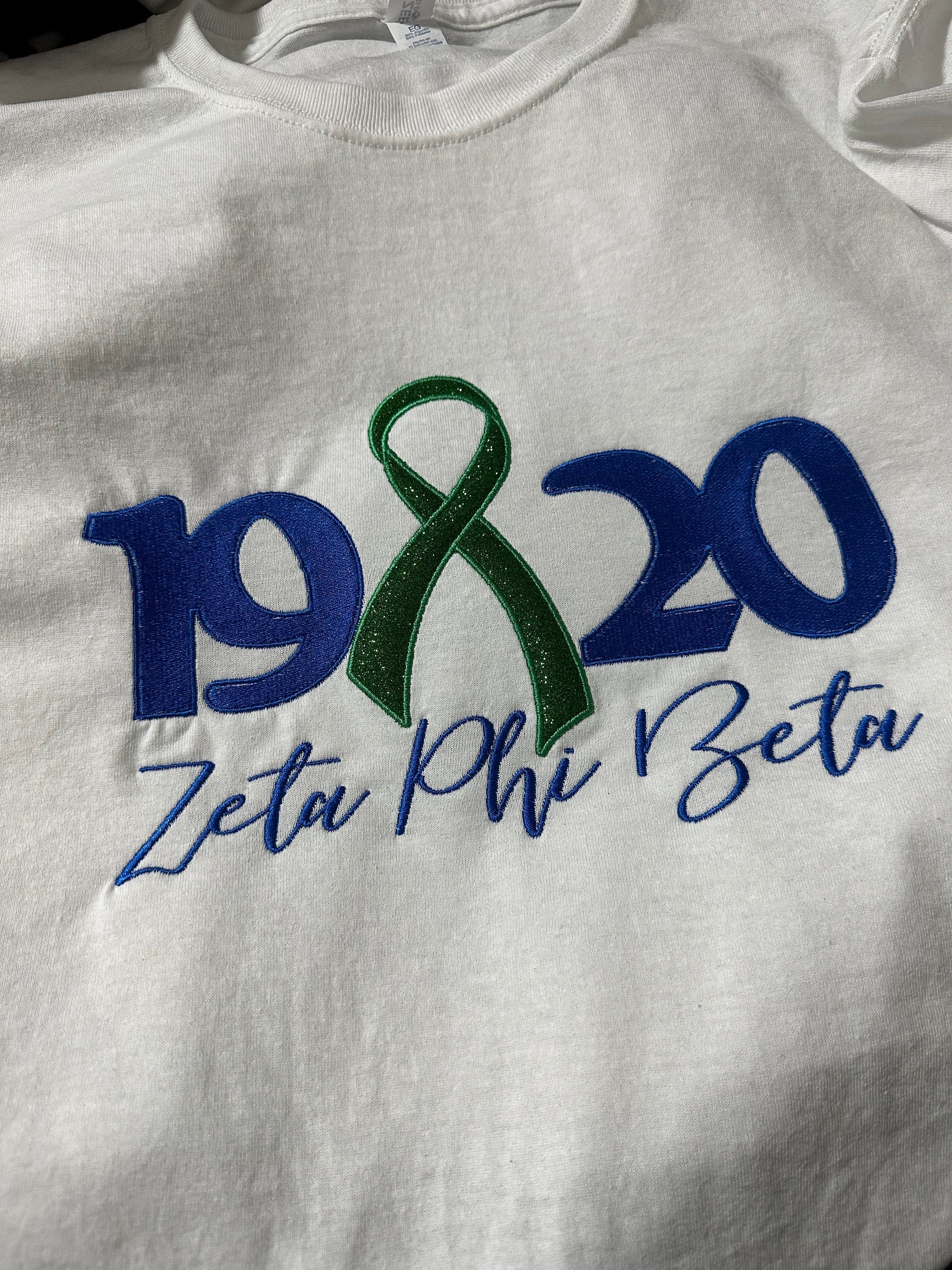 1920 Zeta Awareness Shirt Embroidered | Zeta Phi Beta| Zeta Awareness Shirt|  Royal Blue and White - Tru Blu TeeZ